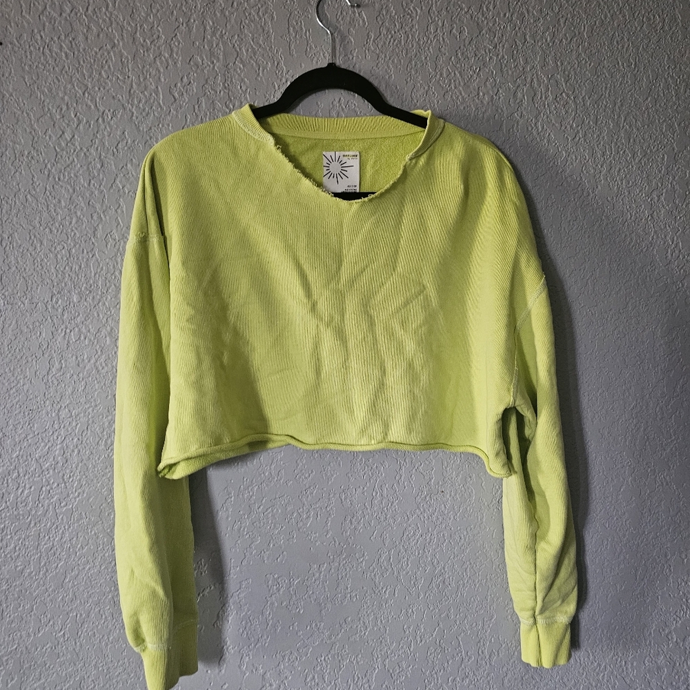 aerie Neon Yellow Cropped Crewneck Sweatshirt - Women